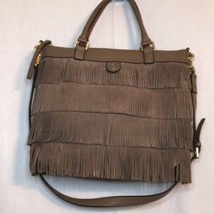 Tory Burch fringed tote bag.
